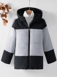 SHEIN Tween-Jungen 1 Stück Gefütterter Mantel mit Farbblock und Kapuze
