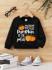 男嬰南瓜和標語圖案保暖衛衣 - 黑色 - 查看 5