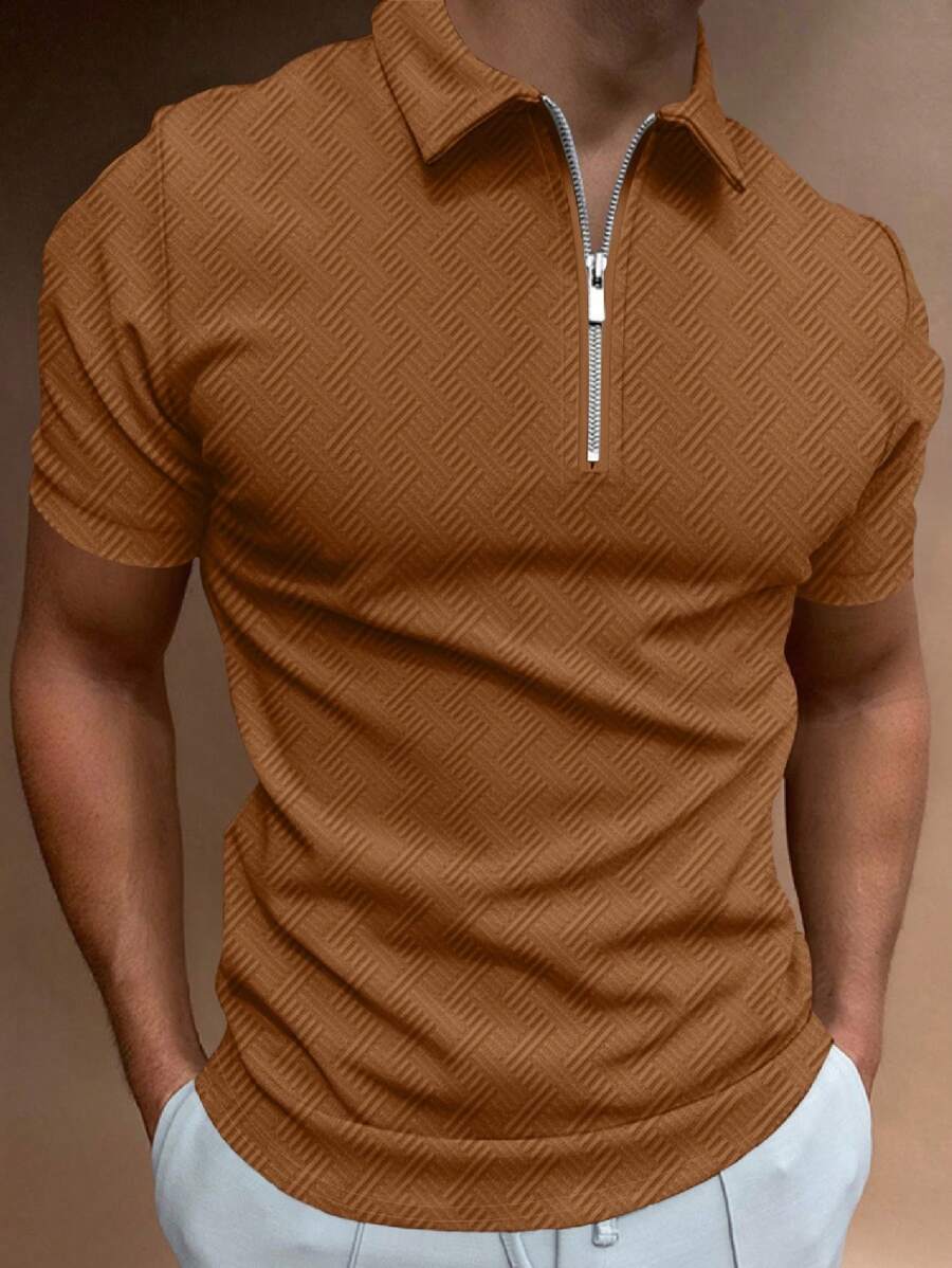 Manfinity Homme Men Quarter Zip Polo Shirt - Brown - View 1