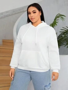 SHEIN EZwear Plus Size Wave & Japanese Letter Graphic Drop Shoulder Drawstring Sweatshirt - White - View 4