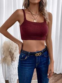 SHEIN LUNE 落肩袖開襟開衫&針織吊帶上衣 - 紅色 - 查看 5