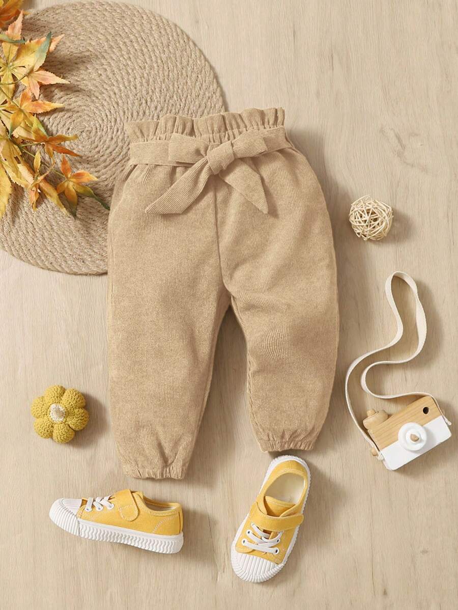 Màu thuần Giải trí Dài Quần Với Giấy Cái túi Dây thắt lưng Đối với Bé gái - Màu Khaki - Xem 1