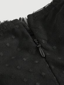 SHEIN MOD Contrast Mesh Ruched Bustier Dress - Black - View 3