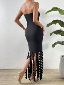 Allurite Fringe Hem Đầm bó sát ống - màu đen - Xem 3