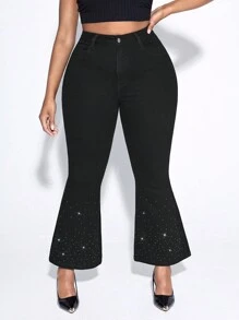SHEIN SXY Plus High Waist Flare Leg Jeans - Black - View 2