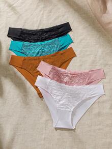 SHEIN Conjunto De 5 Piezas De Lencería De Braguitas De Encaje Para Mujeres - Multicolor - Ver 4