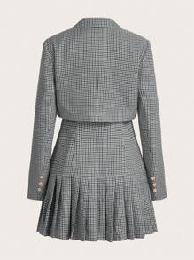 SHEINNeu In kẻ sọc Váy Dây & Nút đơn Áo Jacket Crop - màu đen - Xem 2