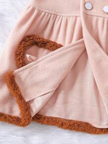 Baby Girl Double Breasted Borg Collar Coat & Hat - Pink - View 6