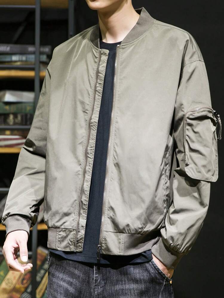 Loose-Fit Men's Slant Pocket Drop Shoulder Bomber Jacket