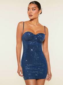 SHEIN BAE 聖誕亮片緊身上衣吊帶緊身洋裝