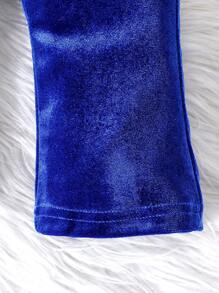 SHEIN Baby Girl Heart Embroidery Hooded Velvet Jacket & Pants - Royal Blue - View 7