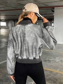 Aveloria Affinna Top-Stitching Drop Shoulder Zipper PU leren bomberjack