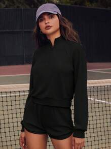 VARSITIE 运动网球基本款户外运动衫和短裤套装 - 黑色 - 查看 5