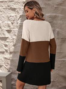 SHEIN LUNE Vestido Casual De Manga Corta Con Botones Y Bloque De Color Para Mujer Con Inserción De Hombro Horizontal En Tres Colores - Multicolor - Ver 2
