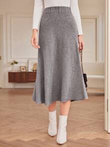 GENKIRA 休闲百搭针织半身裙，适合通勤、秋冬季穿着 - 灰色 - 查看 4
