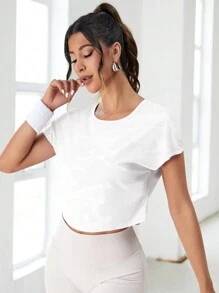 Easithlete 迷彩印花空背運動T恤，健身上衣 - 白色 - 查看 3