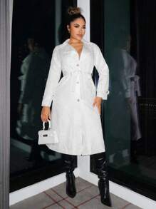 SHEIN SXY Button Front Belted Trench Coat