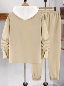 Manfinity Homme Men Flap Pocket Shirt & Drawstring Waist Pants - Apricot - View 2