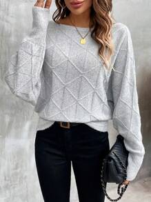 SHEIN LUNE Boat Neck Batwing Sleeve Sweater,Long Sleeve Tops Knit Pullover Fall Winter Outfit