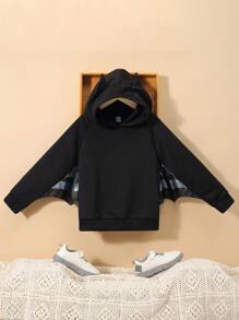 SHEIN Chicos Camiseta unicolor con capucha - Negro - Ver 1