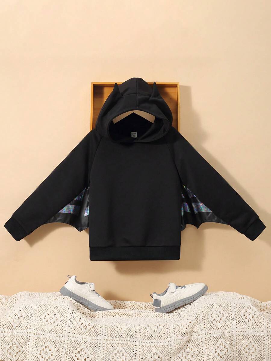 SHEIN Boys Solid Hooded T-shirt - Black - View 1