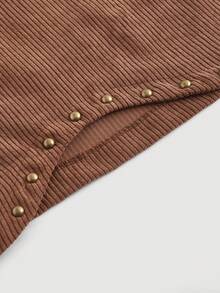 SHEIN MOD 素色燈芯絨不對稱下擺半身裙 - 棕色 - 查看 4