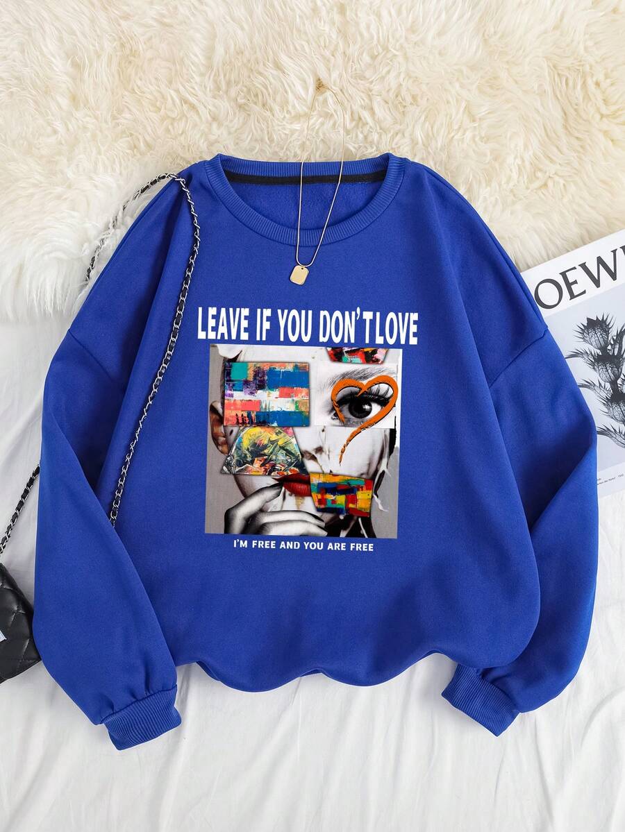 SHEIN Unity Hơn Khẩu hiệu & Hình ảnh Lót nhiệt Áo nỉ - Xanh đậm - Xem 1