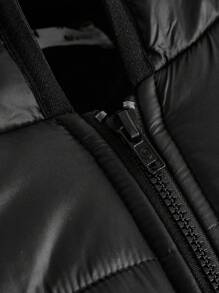 SHEIN Abrigo acolchado con cremallera y diseño de oreja 3D con capucha para niño pequeño - Negro - Ver 7
