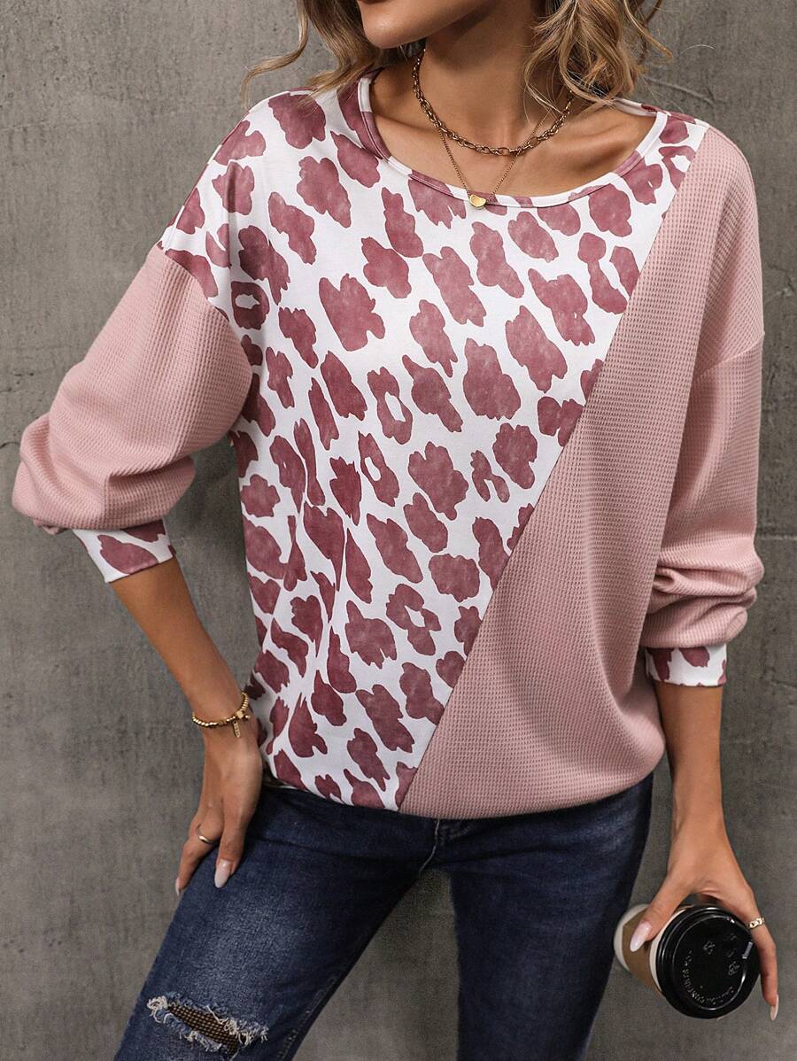 EMERY ROSE Graphic Print Drop Shoulder Sweatshirt - Pink - View 1