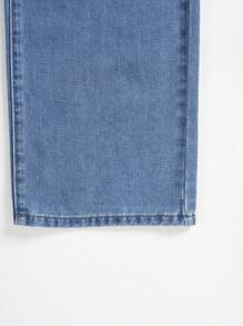 SHEIN EZwear Ripped Straight Leg Jeans - Medium Wash - View 4