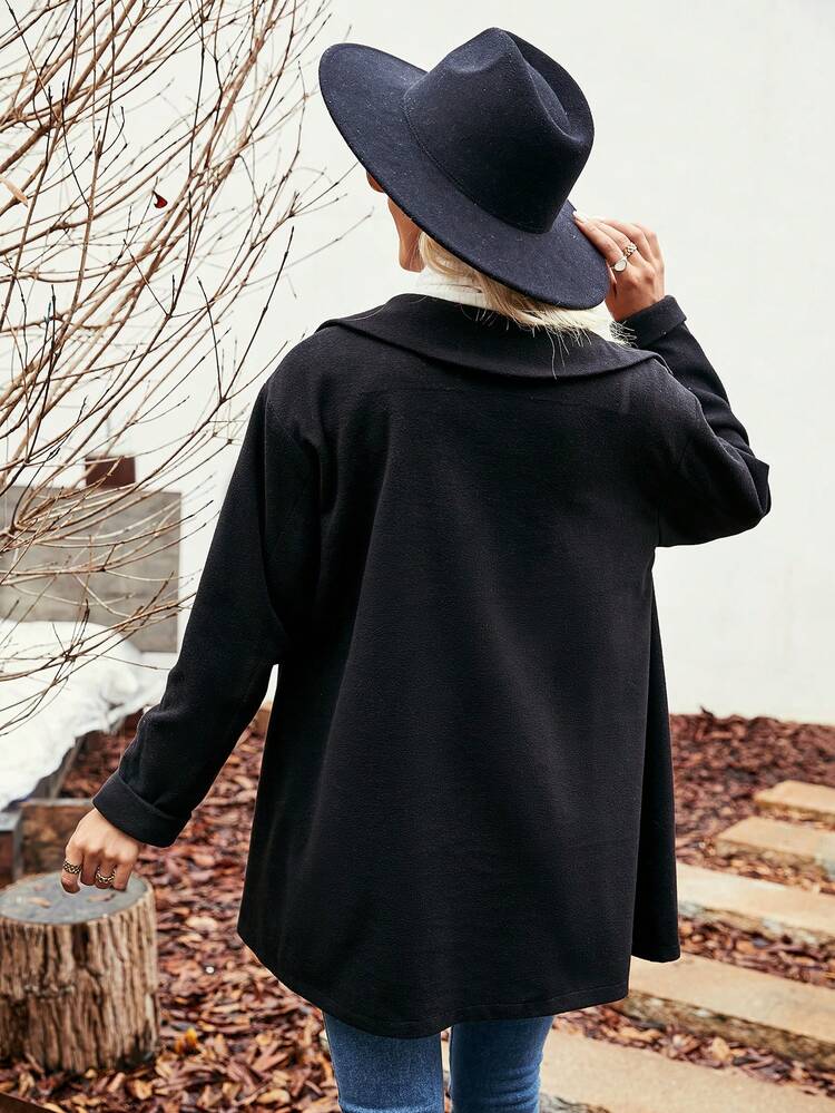 Double Breasted Drop Shoulder Peplum Overcoat Without Belt Fall Cloth For Women