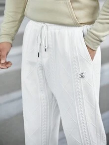 GENTILAND Men Letter Patched Drawstring Waist Sweatpants - White - View 5