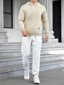 GENTILAND Men Letter Patched Drawstring Waist Sweatpants - White - View 6