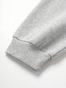 SHEIN EZwear 大碼字母圖案加絨內裏運動衫 - 灰色 - 查看 5