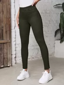 高腰緊身牛仔褲 - 軍綠色 - 查看 4