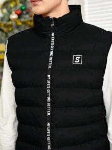 Manfinity Nam Lỏng lẻo Áo gi lê Lông vũ Với Đồ họa Chữ cái Và Dây kéo Thiết kế - màu đen - Xem 6