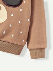 Cozy Pixies 男嬰卡通圖案3D耳朵設計加絨內裏運動衫 - 卡其色 - 查看 6