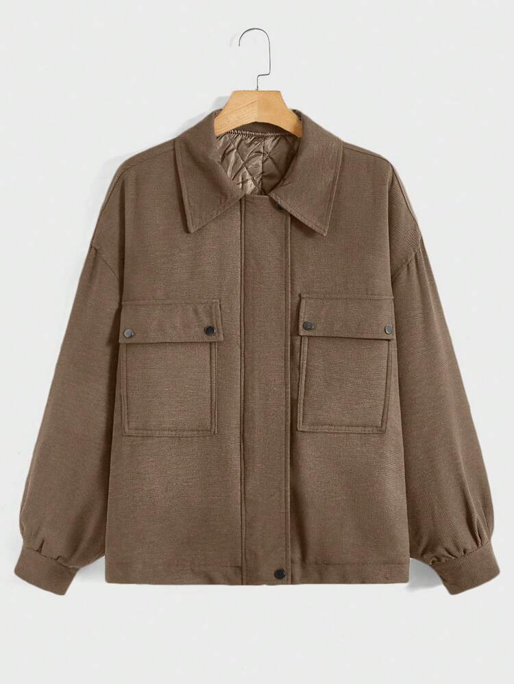 Oversized Men's Flap Pocket Drop Shoulder Padded Coat