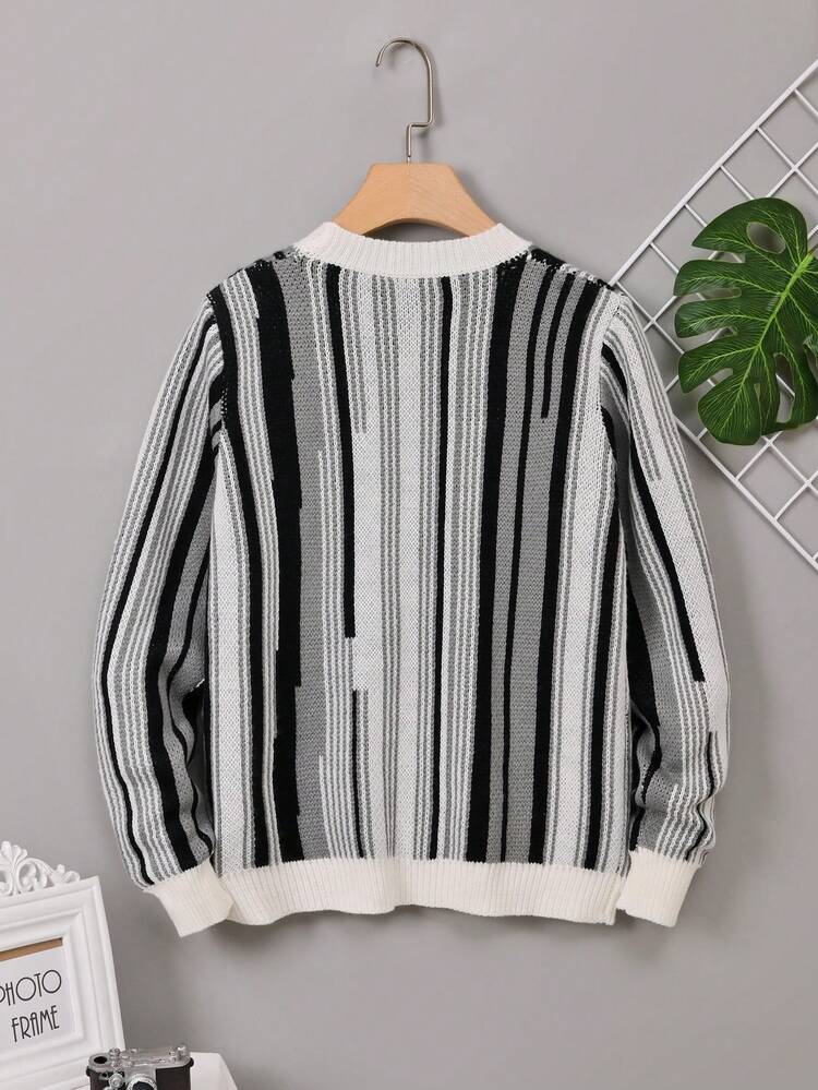 Teen Boy Striped Pattern Button Front Cardigan