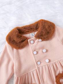 Baby Girl Double Breasted Borg Collar Coat & Hat - Pink - View 4