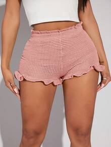 SHEIN SXY Solid Lettuce Trim Shorts - Pink - View 7