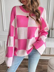 SHEIN LUNE Hoa văn kẻ sọc Thả vai Áo len - Nhiều màu - Xem 5