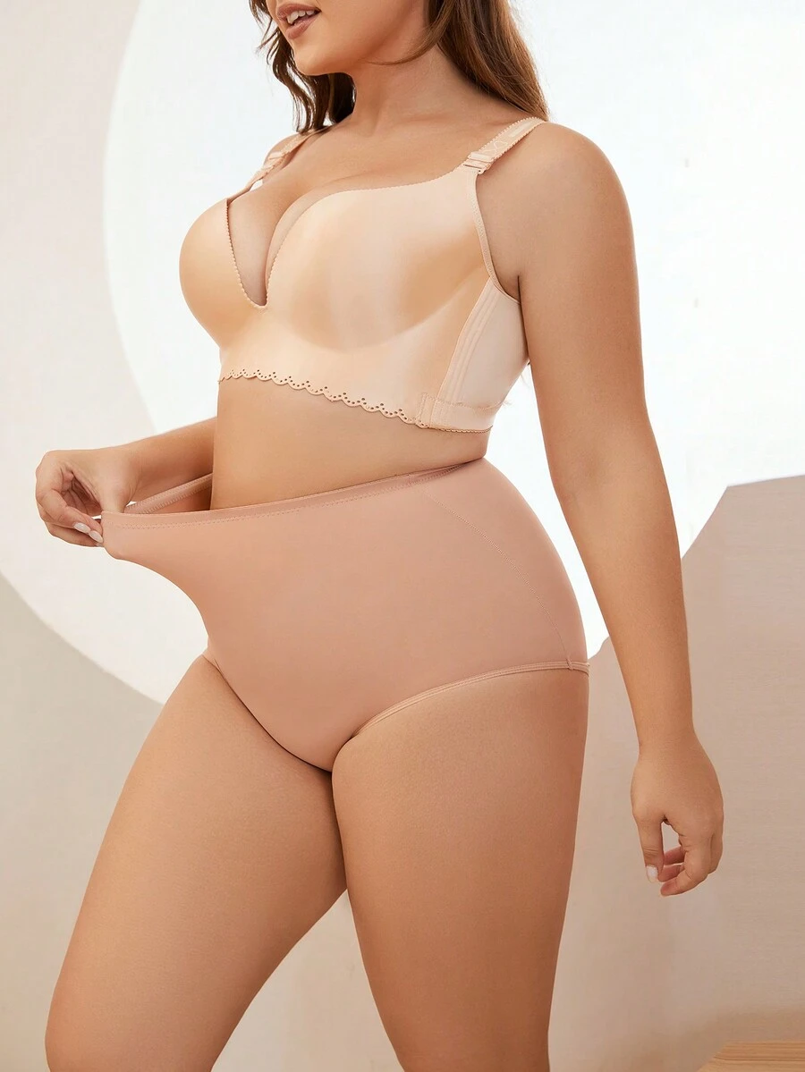 Plus Solid Shapewear Panty - Apricot - View 1