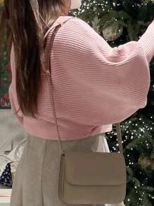 Dazy Plus Plus Size Batwing Sleeve Ribbed Knit Sweater,Fall Clothes - Pink - View 2