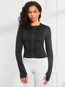 Easithlete Zip Up Hooded Sports Jacket - Black - View 1