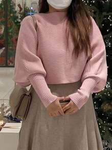 Dazy Plus Plus Size Batwing Sleeve Ribbed Knit Sweater,Fall Clothes - Pink - View 5