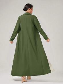 Al Najma Colorblock Open Front Abaya - Army Green - View 2