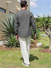 Men Solid Half Button Shirt - Grey - View 2