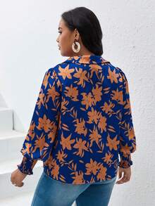 SHEIN VCAY 大碼印花燈籠袖襯衫 - 彩色 - 查看 4