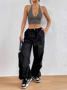 SHEIN EZwear 夏日服裝 實色無背心顯瘦露脊背吊帶上衣 - 灰色 - 查看 4